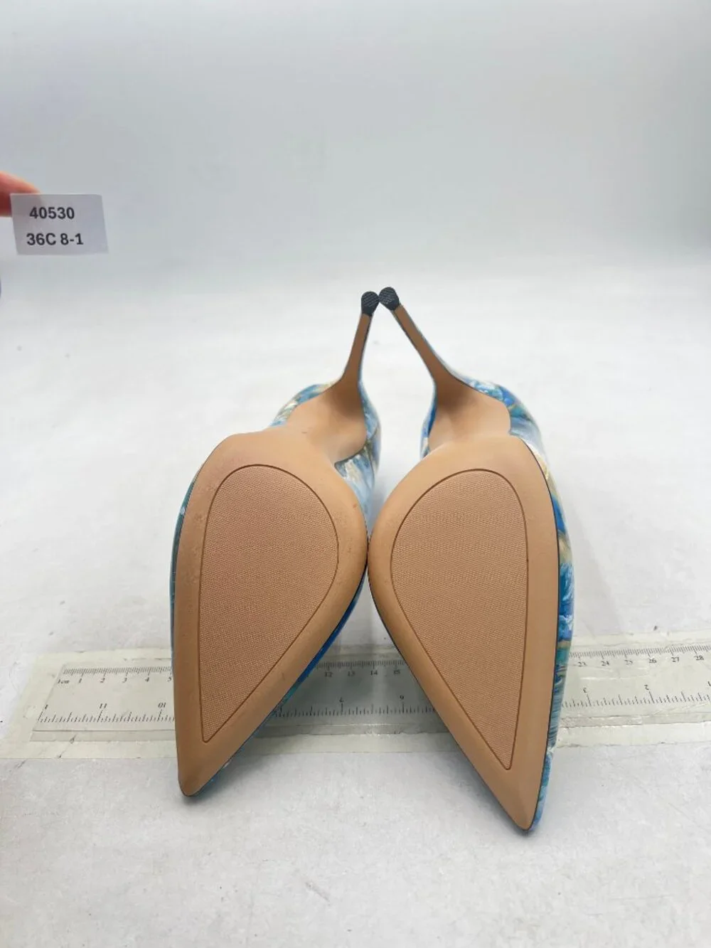 FSJ Blue Multi High Heel Pump Pointy Toe Evening Party Dress Print Shoes